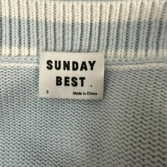 Sunday Best Lamora V-Neck Striped Button Front Cardigan Varsity Style Blue Small - Picture 13 of 16